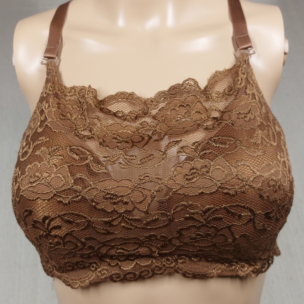 Lacy Bandeau Bra Size 36D Removable Straps Underwire Lined